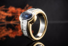 Saphir Ring Oval mit Baguette Diamanten in Gelbgold Weißgold 750 Bicolor 