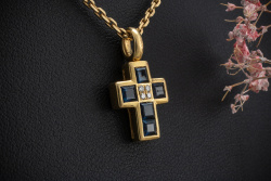 Van Cleef & Arpels Kreuz Anhänger in 750er Gold mit Saphiren und Brillanten