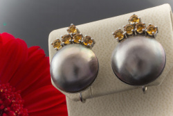 Ohrringe Ohrschrauben Mabe Perle Citrin 585er Weißgold 