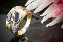 Exklusiver Saphir Ring Saphire mit Brillanten in 585er Gold Bicolor Größe 55