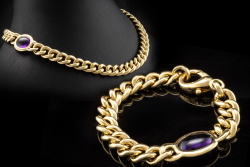 Pomellato Collier Kette u Armband Set mit Amethyst Massiv Gold 186 Gramm