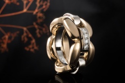 A. Odenwald Massiver Ring Glieder mit Diamanten in Roségold Weißgold 750