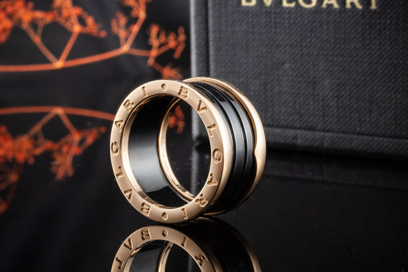 BVLGARI B.zero1 4 Band Ring Schwarz Keramik Rosegold Bulgari