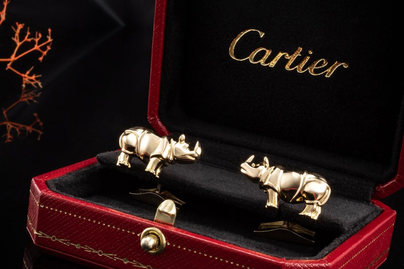 Cartier Vintage Manschettenknöpfe Nashorn Rhinoceros Cufflinks Gold 750 