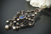 ANTIK Anhänger Brosche Nadel mit Diamant Rosen Perlen & blauem Stein in 585er Gold 