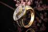 Imposanter Navette Ring mit Trapez und Baguette Diamanten 750er Gelbgold 