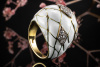 Schmuckset Ring und Ohrringe Clips Rautenmotiv Keramik weiß Gelbgold 750 