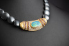 Hämatit Collier Kette Boulder Matrix Opal Diamanten Rubin 750er Gelbgold 