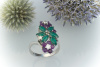 585er Weißgold Blumen Motiv Ring mit Tsavorit, Amethyst und Brillanten 