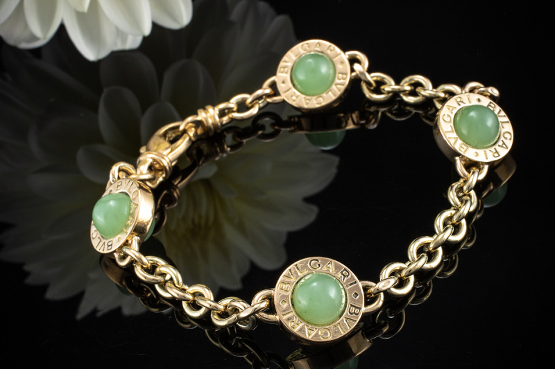 Bulgari Bvlgari Armband beidseitig mit Jade modifiziert in Gelbgold 750 