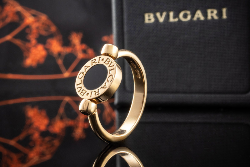 BVLGARI Flip Ring mit Onyx und Perlmutt Black and White Roségold 750 OVP 