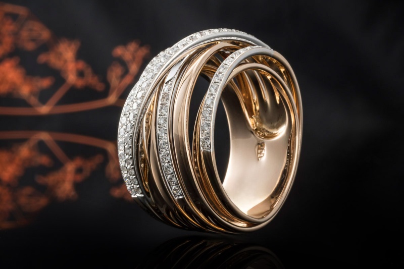 Al Coro Ring Serenata Großes Modell mit Diamanten Roségold Weißgold 750 