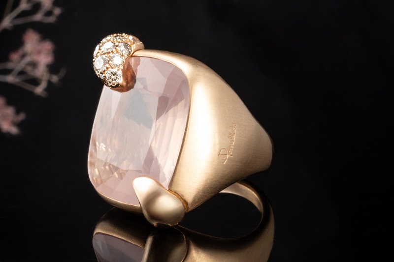 Pomellato Ring Ritratto Rosenquarz u. Diamanten Mattiert in Roségold 750 