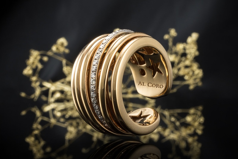 Al Coro Ring Mezzaluna Großes Modell mit Diamanten Roségold Weißgold 750 