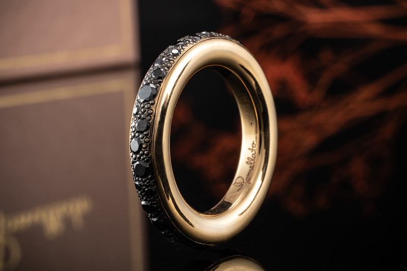 Pomellato Ring Iconica Schwarze Diamanten rundum in Rosegold 750 FullSet 