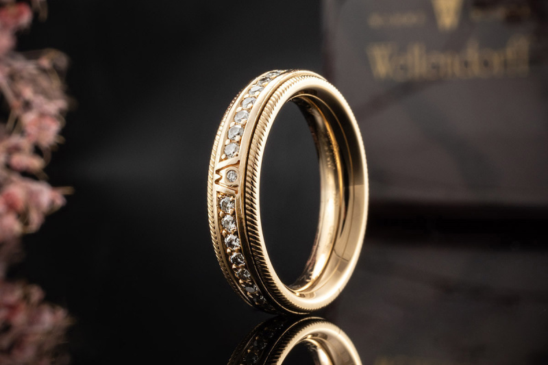 Wellendorff Ring Memoire Brillant Julia Diamant Drehring Gelbgold 52 OVP 