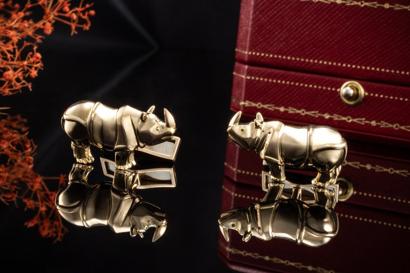 Cartier Vintage Manschettenknöpfe Nashorn Rhinoceros Cufflinks Gold 750 