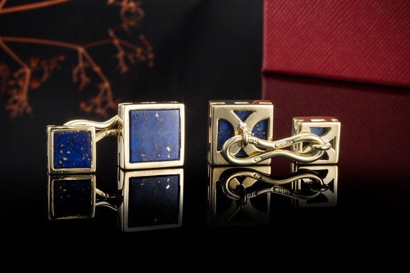 Cartier Vintage Manschettenknöpfe Lapislazuli beidseitig in Gelbgold 750 