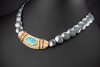 Hämatit Collier Kette Boulder Matrix Opal Diamanten Rubin 750er Gelbgold 