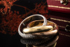 Cartier Trinity Ring Klassisch mit 3 Reihen Diamanten Gold Full Set Gr49 