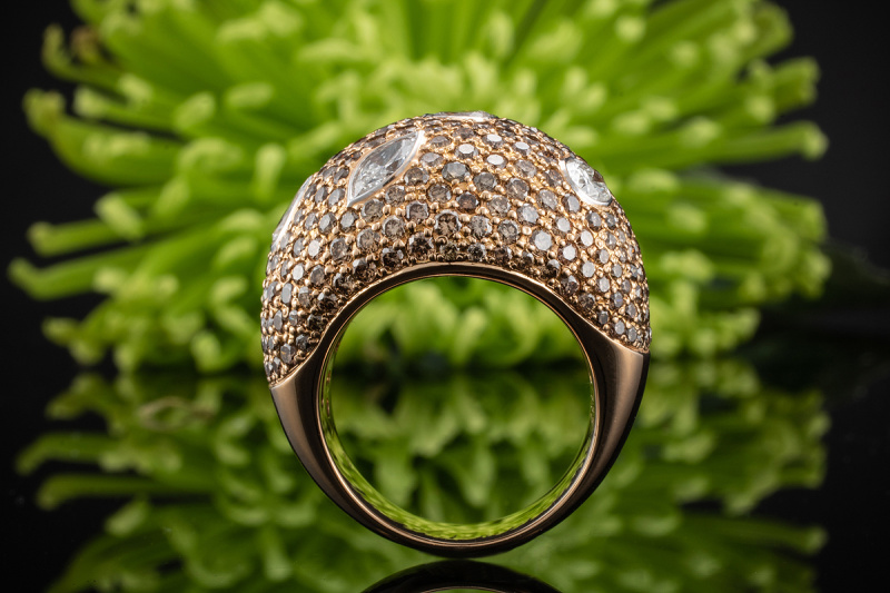 Leo Wittwer Auffälliger Rotgold Brillantring Ring mit Diamanten 6,53 Ct. 