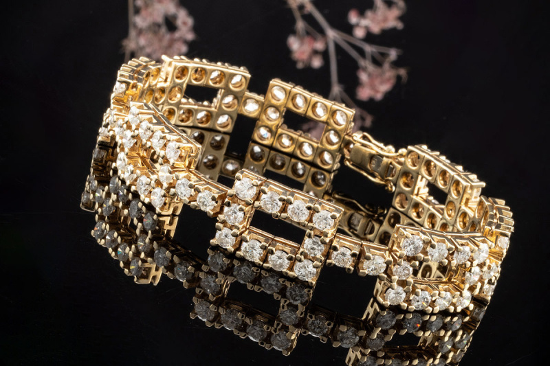 Diamant Armband Gelbgold 585 Arbeit 9 Carat Brillanten in Gold 17,5 cm 