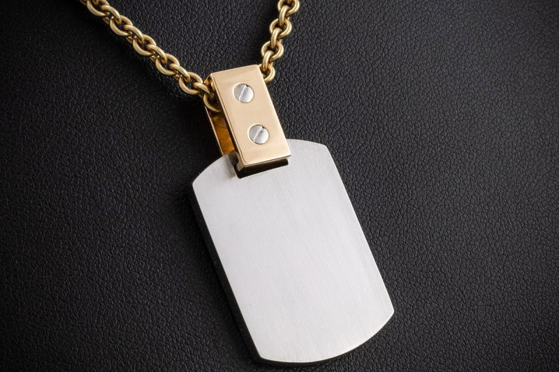 Cartier Santos Anhänger Dog-Tag aus Edelstahl und 750er Gelbgold Rarität 