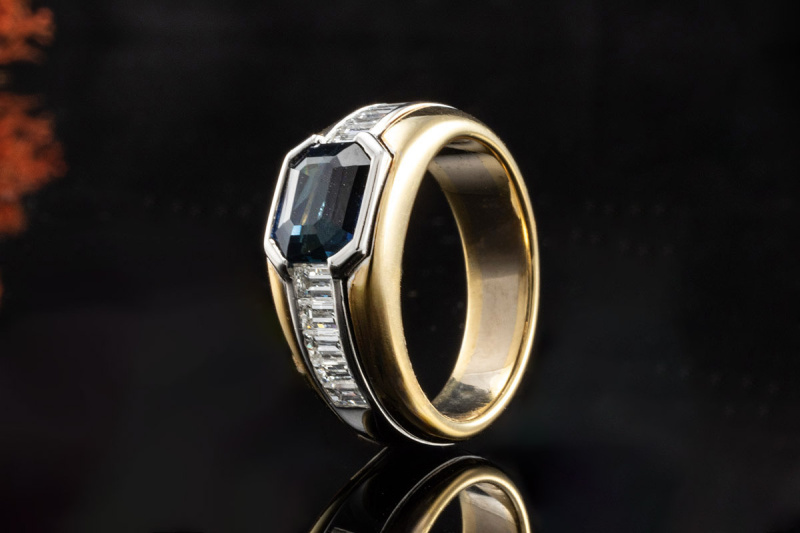 Saphir Diamant Ring Oval Bicolor Goldschmiedekunst Rosegold Weißgold 750 