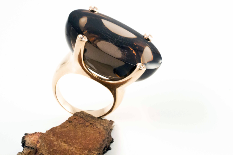 Designer Rauchquarz & Brillant Ring 750 Rotgold Gold 