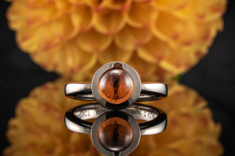 Jochen Pohl Goldschmiede Ring mit Mandarin Granat massiv in Weißgold 750 