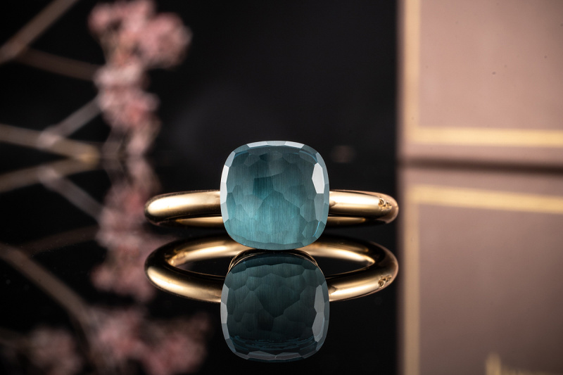 Pomellato Nudo Ring Petit mit hellblauem Blautopas in Rosegold Full Set 