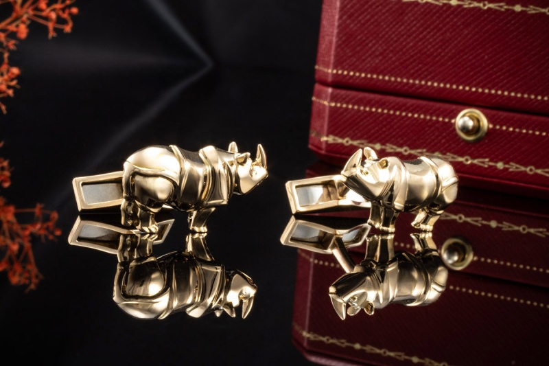 Cartier Vintage Manschettenknöpfe Nashorn Rhinoceros Cufflinks Gold 750 