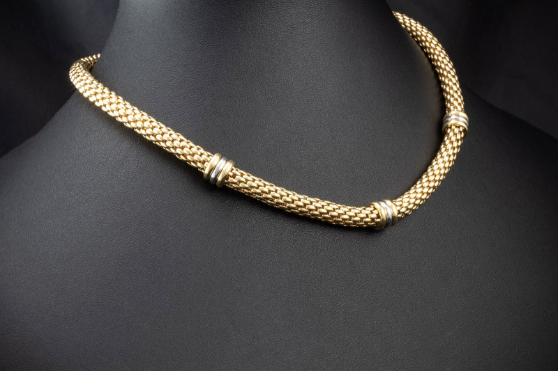 Fope Collier Kette Fexibel 45 cm in 750er Gelbgold mit Weißgold Ringen 