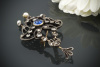 ANTIK Anhänger Brosche Nadel mit Diamant Rosen Perlen & blauem Stein in 585er Gold 