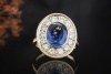 Vintage Saphir Ring Oval Royales Design mit Diamanten in 750er Gelbgold 