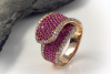 Verspielter Designer Ring mit pinken SAPHIREN & Brillanten 750 Rotgold 