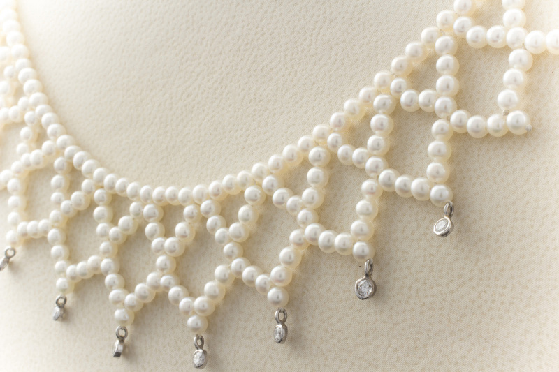 Verspielte Eleganz Perlencollier Collier Perlen und Brillanten 750er Weißgold 