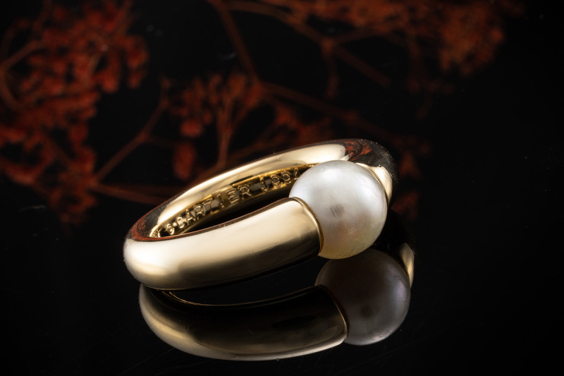 Cartier Ring mit Akoya Zuchtperle 7,9mm Vintage Massiv in 750er Gelbgold 