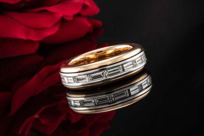 Memoire Ring Memory Drehring 3Ct Baguette Diamanten in Rosegold Weißgold 