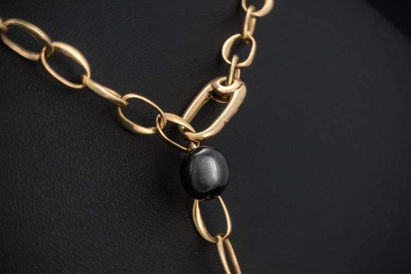 Pomellato Collier Capri Ceramica 90 cm Kette Schwarz Saphir Gelbgold 750 