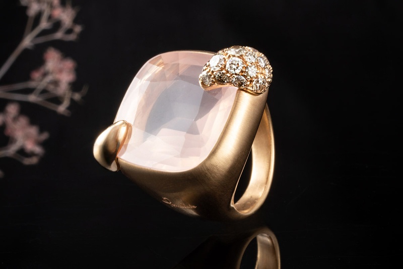 Pomellato Ring Ritratto Rosenquarz u. Diamanten Mattiert in Roségold 750 