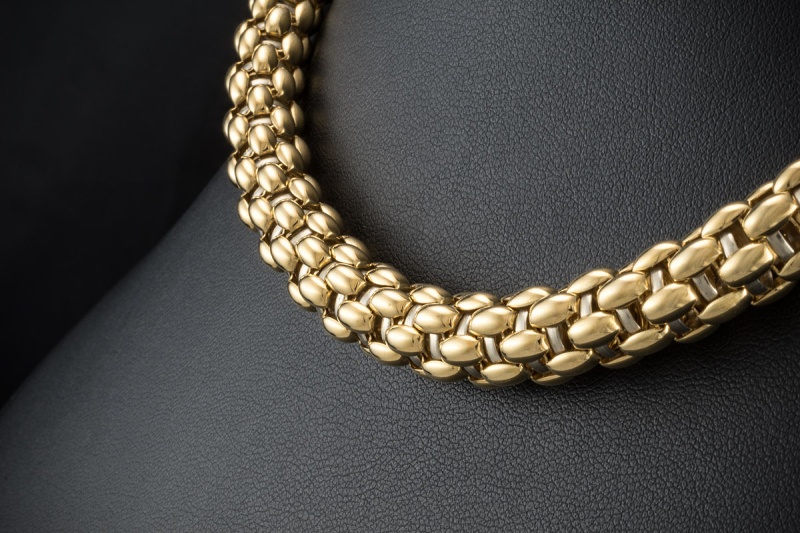 Fope Collier Kette Flexibel 43,5 cm in 750er Gelbgold mit Weißgold innen 