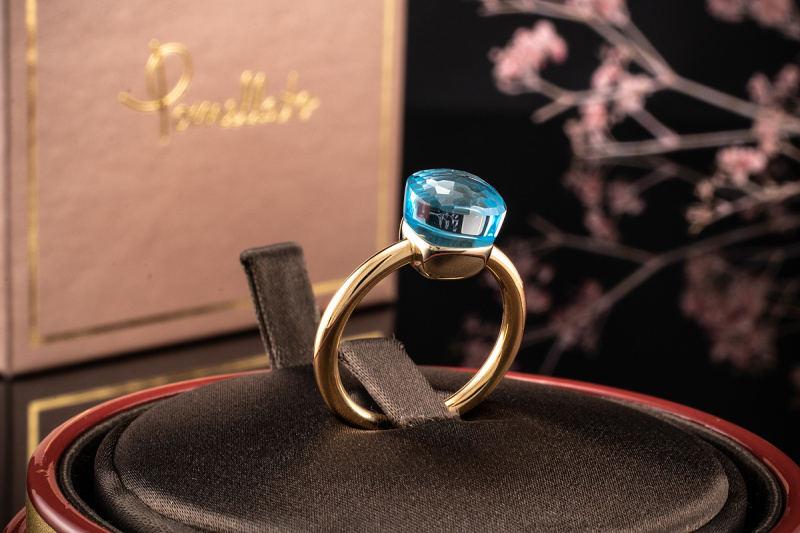 Pomellato Nudo Ring Petit mit hellblauem Blautopas in Rosegold Full Set 