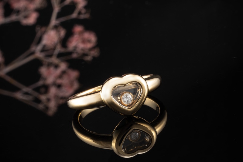 Chopard Happy Diamonds Herz Ring mit Diamant Solitär in 750er Gelbgold 