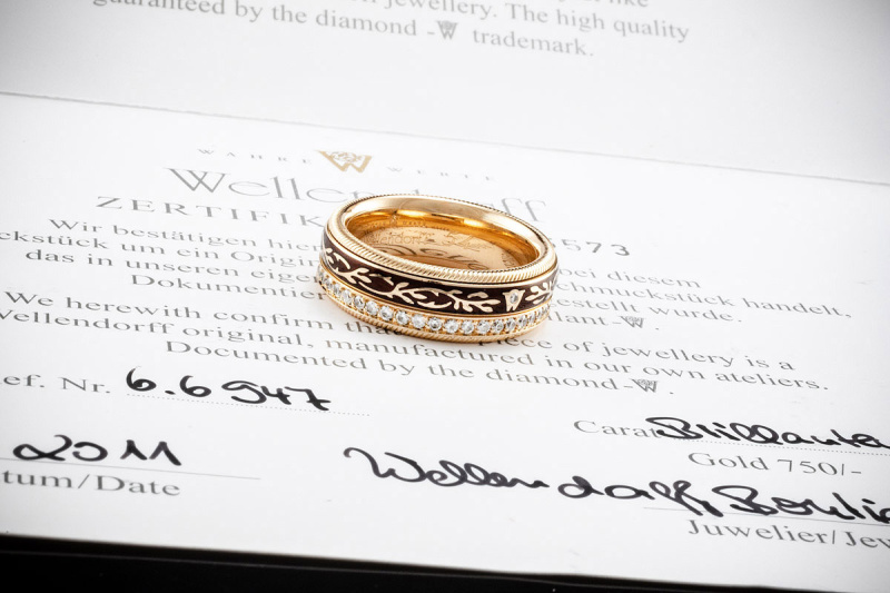 Wellendorff Ring Mokka Drehring mit Diamanten Gelbgold 750 Ref 6.6947 54 