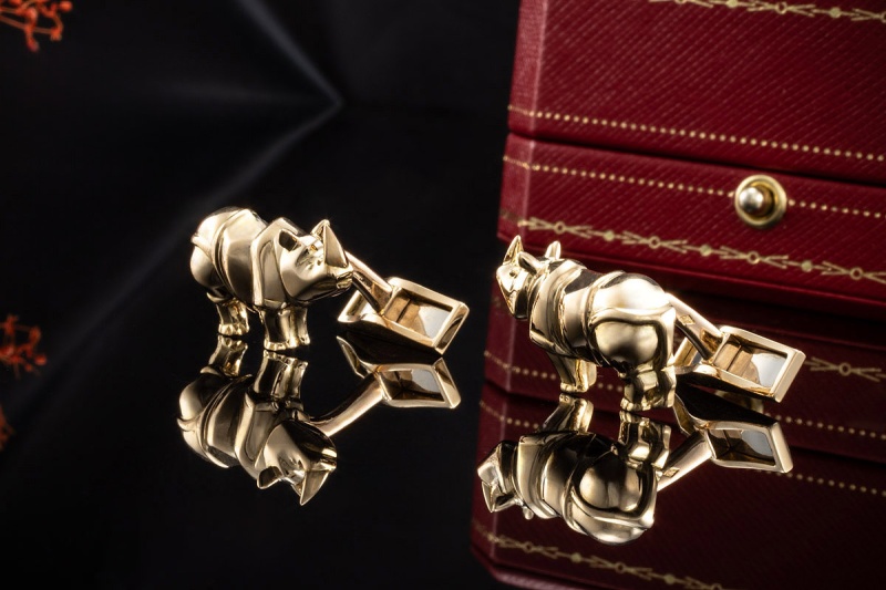 Cartier Vintage Manschettenknöpfe Nashorn Rhinoceros Cufflinks Gold 750 