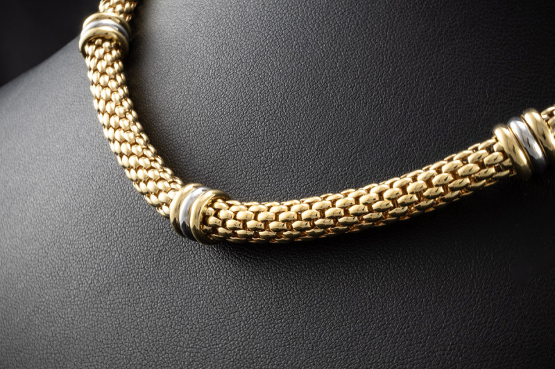 Fope Collier Kette Fexibel 45 cm in 750er Gelbgold mit Weißgold Ringen 