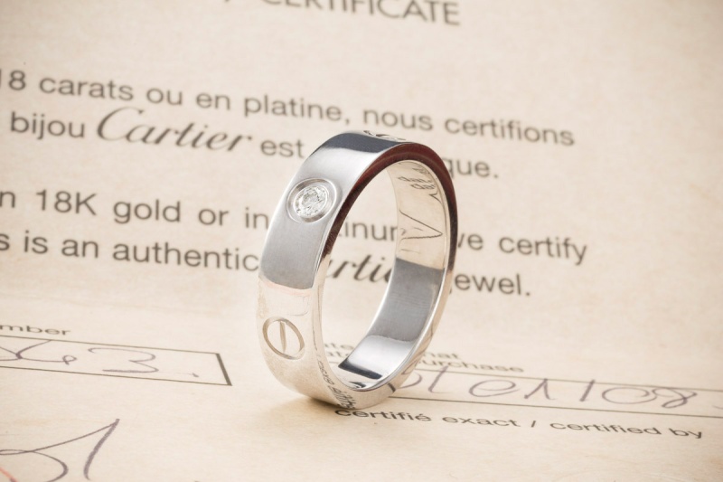 Cartier Love Ring Platin Solitär Ring mit 1 Diamant Brillant 61 Full Set 