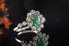 Vintage Smaragd Ring Tropfenschliff mit Top Diamanten in 750er Weißgold 