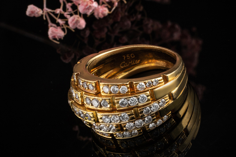 Cartier Maillon Panthere Ring mit 5 Reihen Brillanten in 750er Gelbgold 
